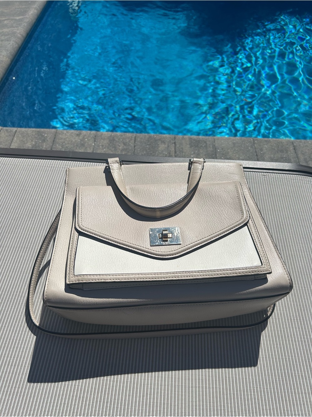 Structured Two-Tone Crossbody Satchel in Light Gray and Ivory